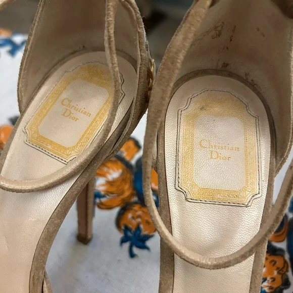 Dior Tan Floral High Heels Sz 38.5